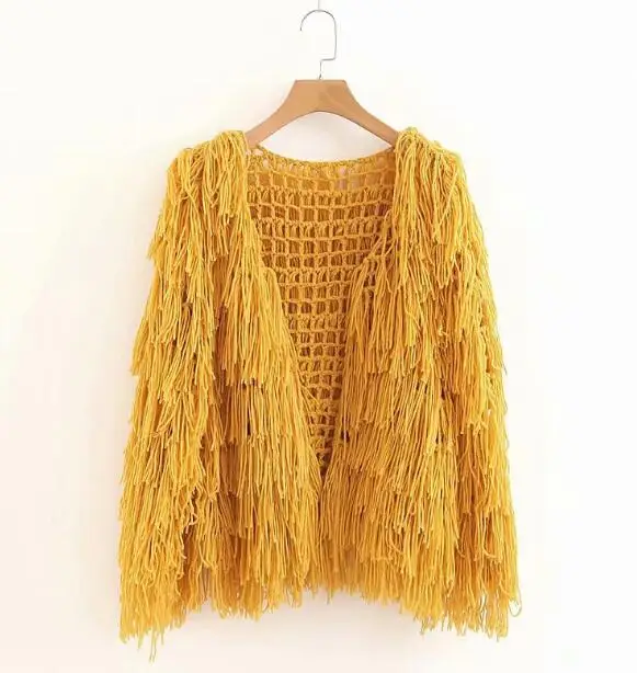 Винтажный вязаный кардиган с длинными кисточками ручной работы свитер новинка