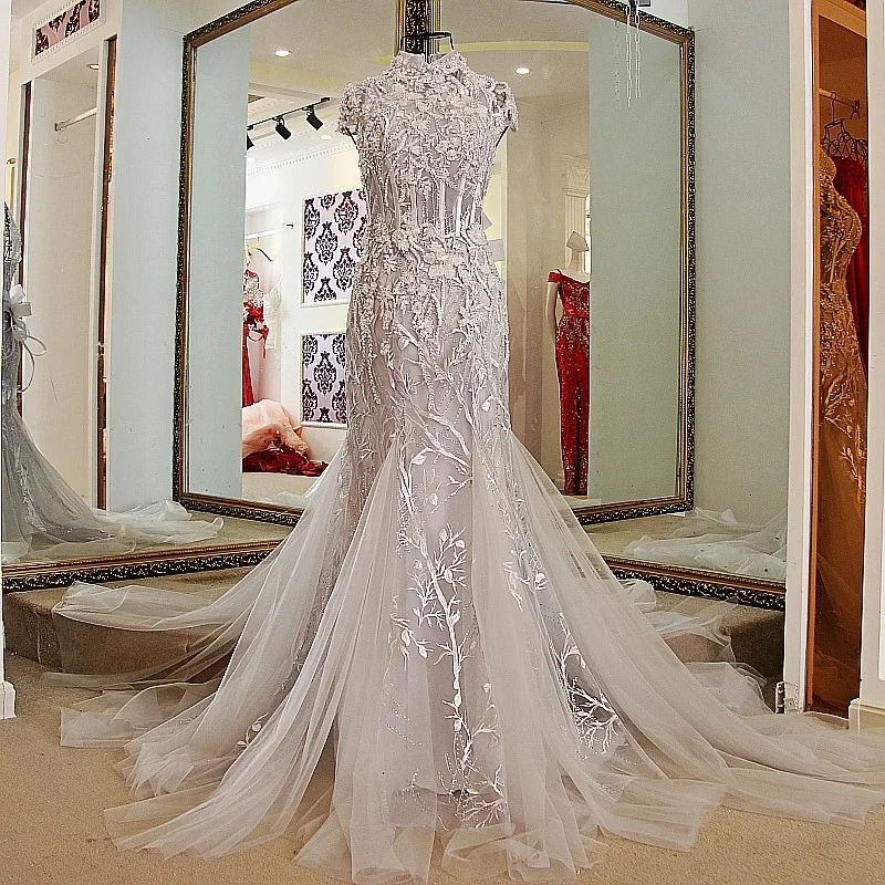 LS32998 Русалка платья вечерняя вечеринка кружева назад Крышка рукава Высокие