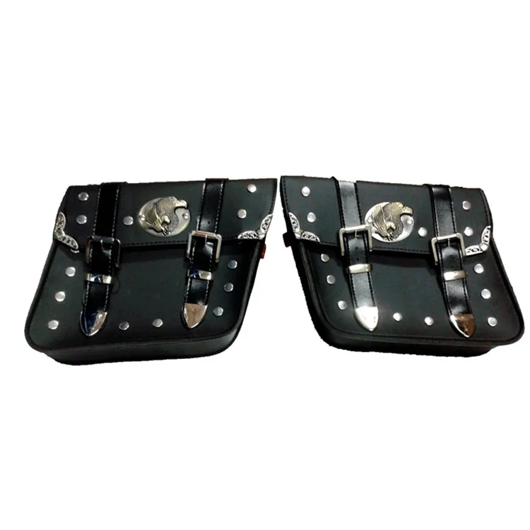 

1 pair black eagle cruise rivet PU Leather motorbike bags moto luggage for kawasaki honda suzuki yamaha motorcycle Saddle Bags