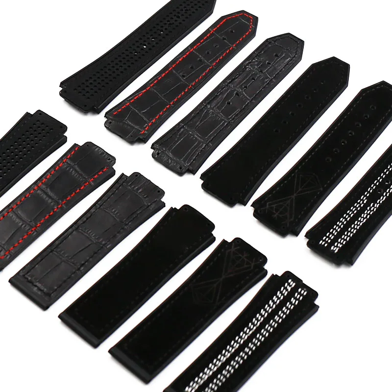 Leather strap watch accessories sports waterproof rubber strap female 19mmx25mm for HUBLOT big bang series men watch band