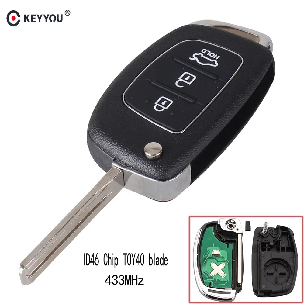 KEYYOU 3 кнопки для Hyundai IX35 IX25 IX45 Elantra Santa Fe 433 МГц ID46 чип складной пульт дистанционного