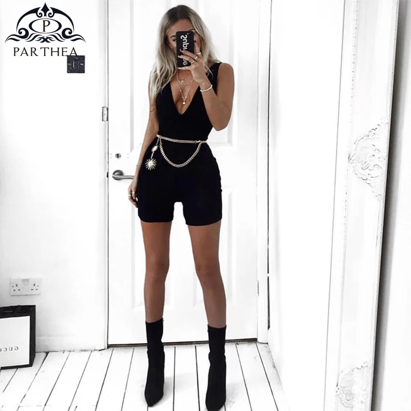 Сексуальный комбинезон Parthea летнее черное боди Женское хлопковые комбинезоны