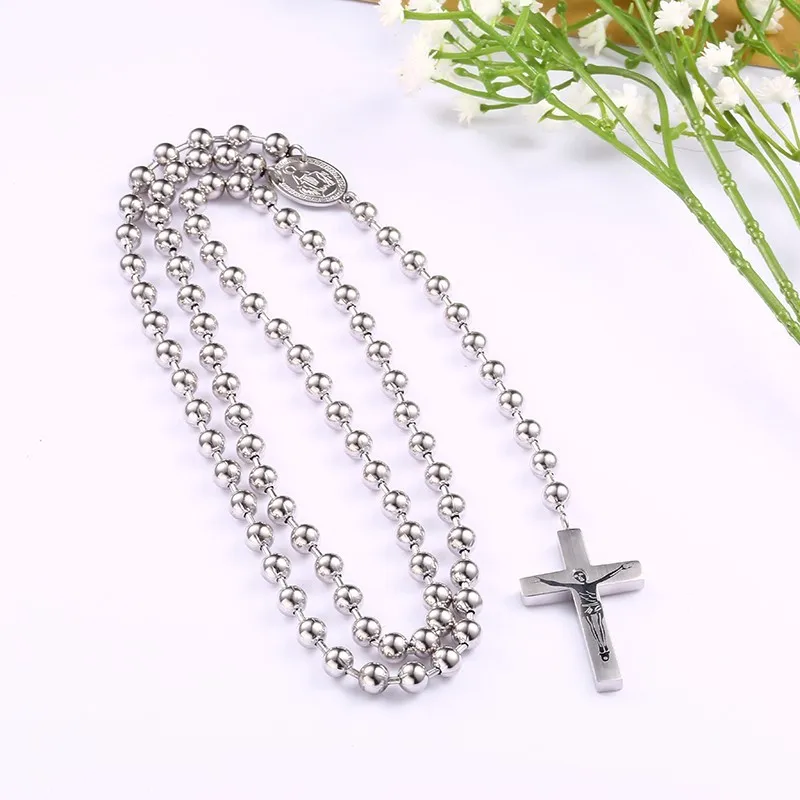Rosunion Rosary длинное католическое ожерелье с распятиями из нержавеющей стали 6 мм