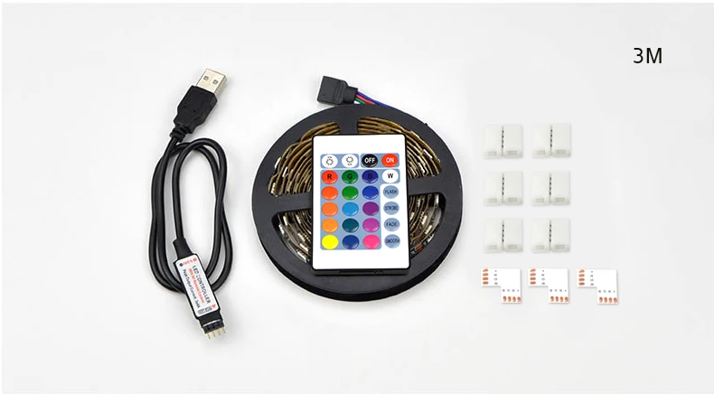 USB мощность ТВ подсветка RGB светодиодный светильник s Гибкая 1 м 2 м 3 м Светодиодная лента Tira с 90 градусов разъем 24 клавиши пульт дистанционного управления для ПК косой светильник