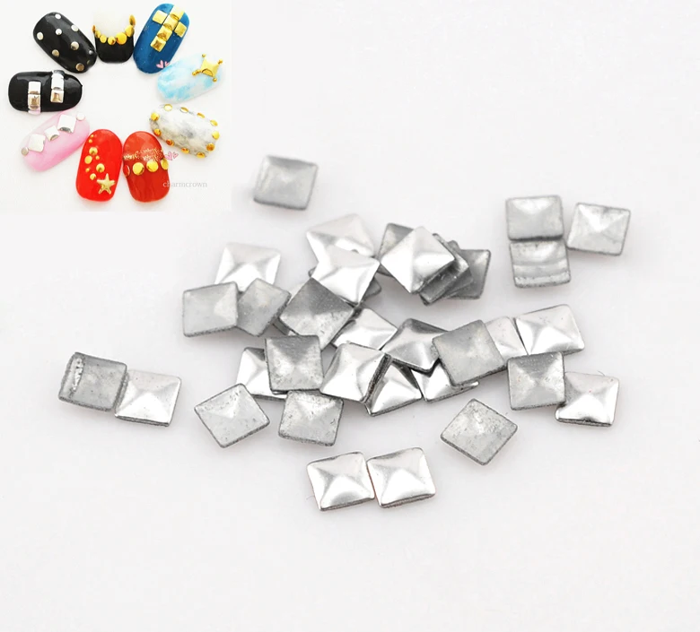 

1000PCs Silver Plated Square Pyramid Rectangle Metal Nail Art Fashion Home Decoration Metallic Nail Studs Drop 8mmx8mm M00917