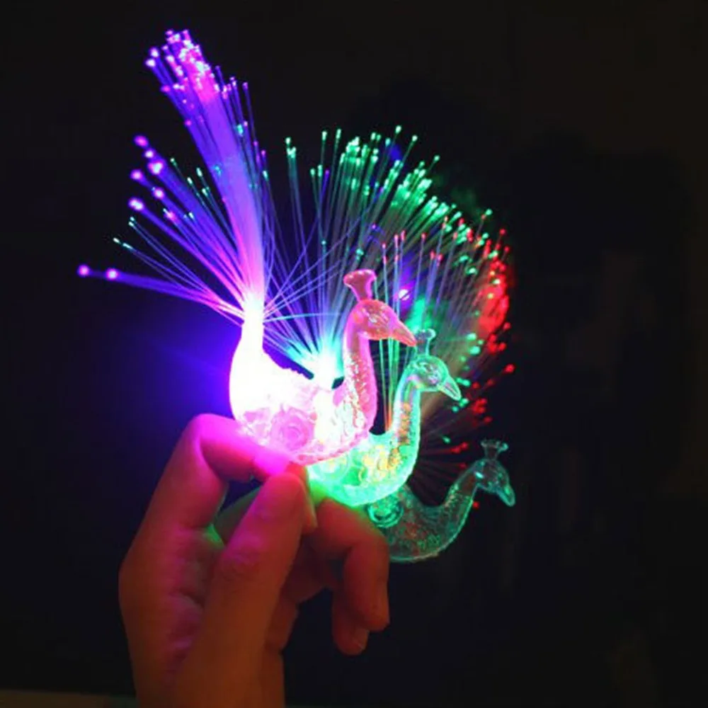Buy 4 Free 1 Peacock Finger Light Colorful LED Light-up Rings Party Gadgets Kids Intelligent Toy for Brain Development DS29