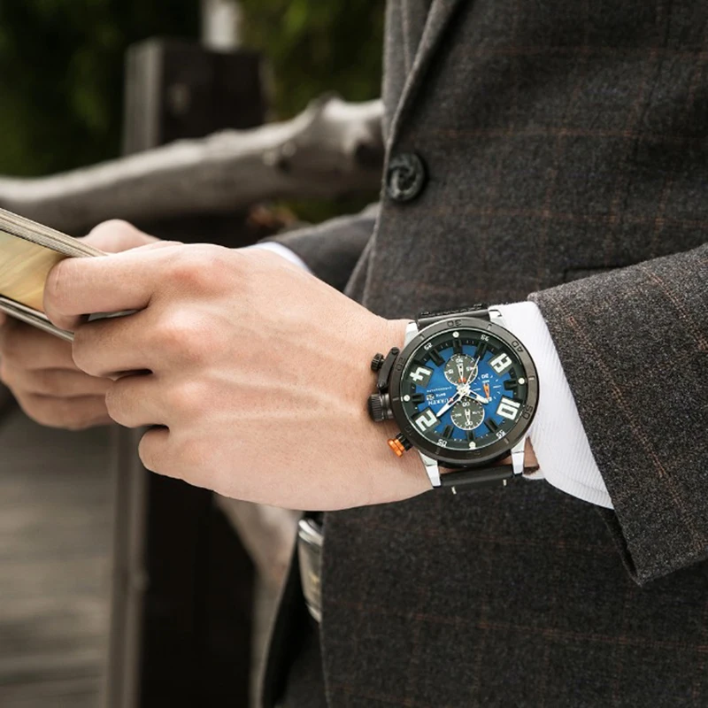 Брендовые Роскошные мужские часы CURREN модные с кожаным ремешком Спортивные