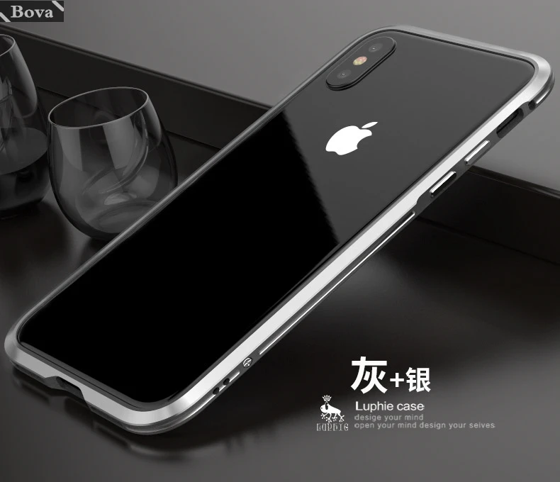 Чехол для Apple iPhone X Роскошный ультра тонкий защитный чехол алюминиевый бампер Рамка металлический чехол+ 1 задняя наклейка