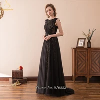 bealegantom 2019 real photo lace black scoop long prom dresses beaded plus size formal evening party gown qa1584