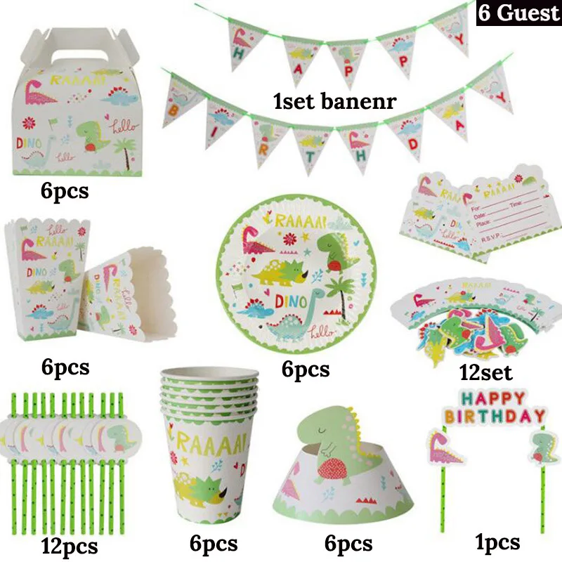 6Guest Sets 6 шт. коробка для попкорна, коробка для закусок, конфет для детей, динозавр, тематическая вечеринка на день рождения, украшение для детского душа, детская вечеринка в стиле динозавра, поставка 14x5,5 см - Цвет: 6Guest Sets
