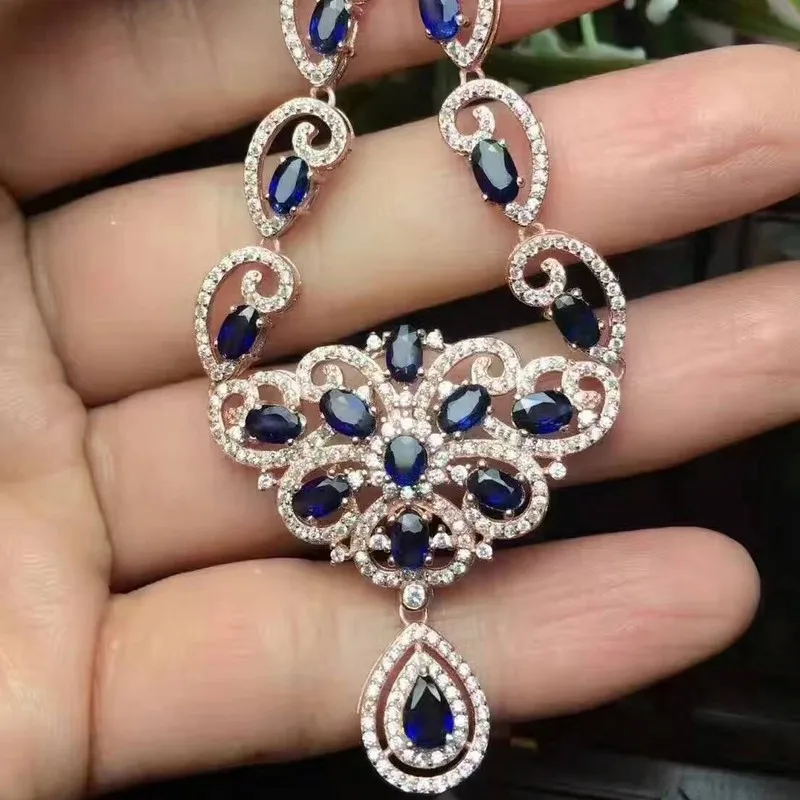 Женское ожерелье из серебра s925 пробы с натуральным сапфиром 3*5 мм|fine jewelry|jewelry silver