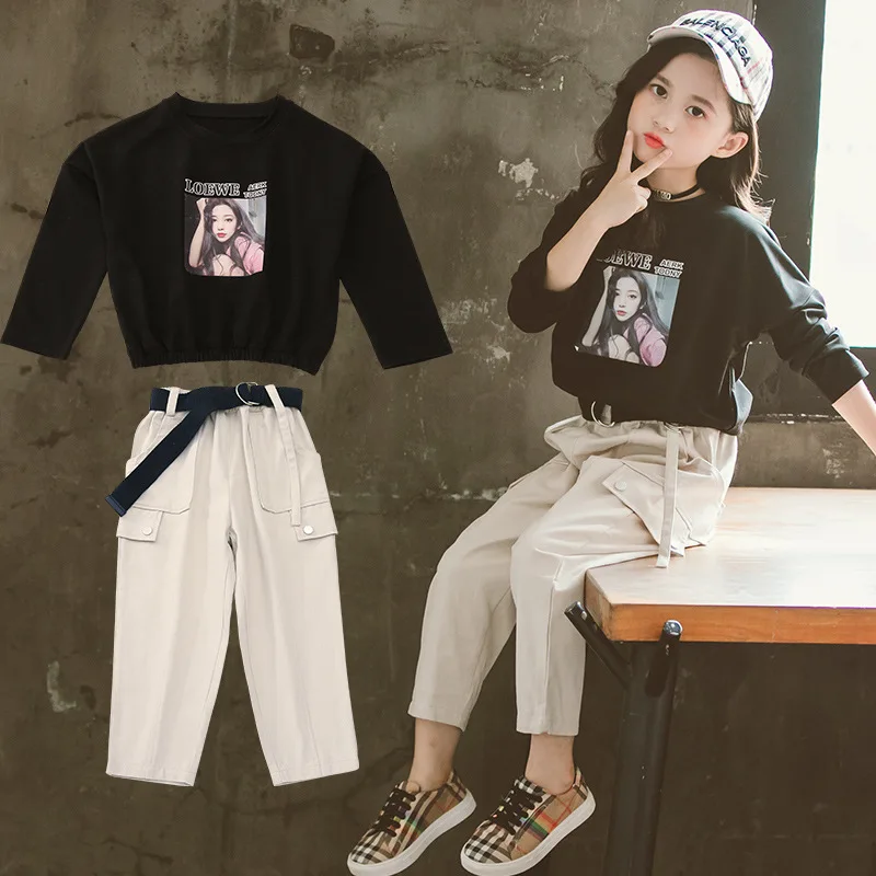 Новый модный Детский костюм осенняя рабочая одежда для девочек комплект со