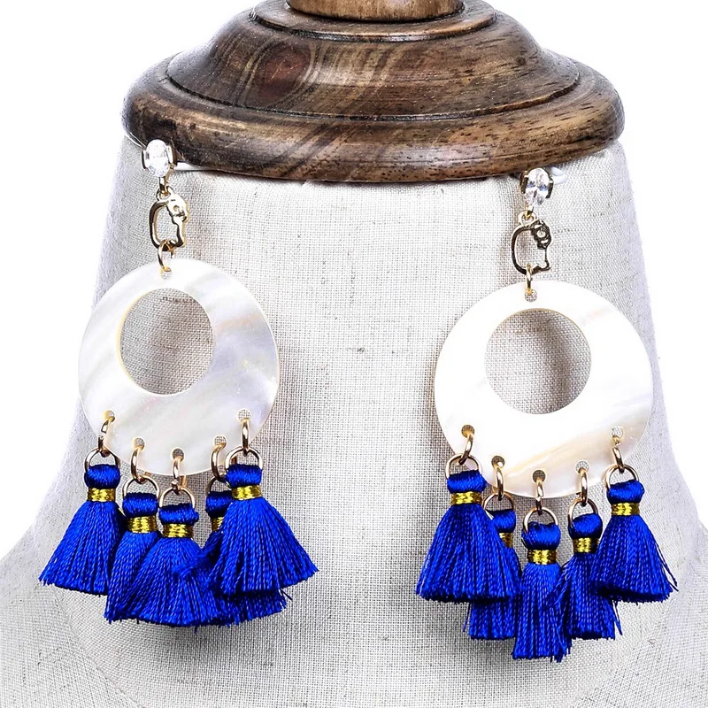 Dilili Мода Большой Круглый Чешский кисточкой Серьги Femme голубой цвет хлопок