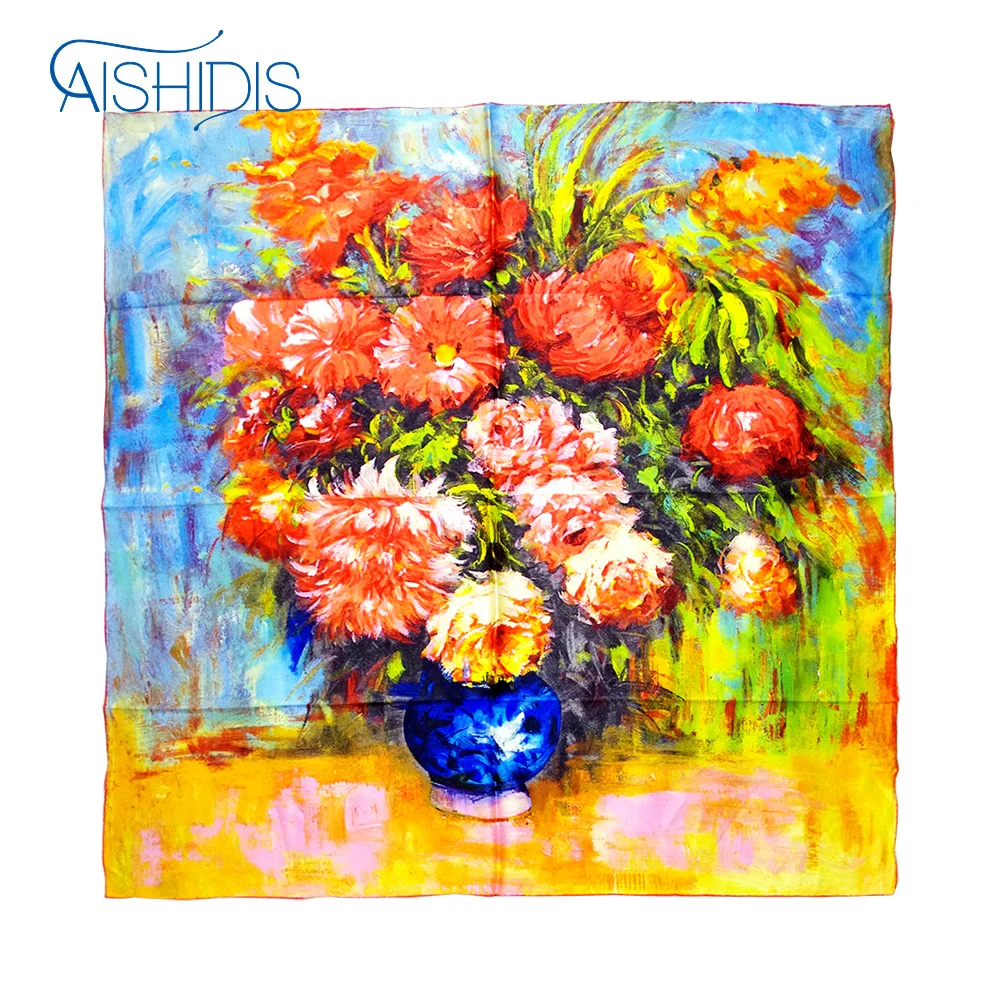 Для женщин 100% Роскошные Шармез Атлас площади Шелковый шарф масла Картины