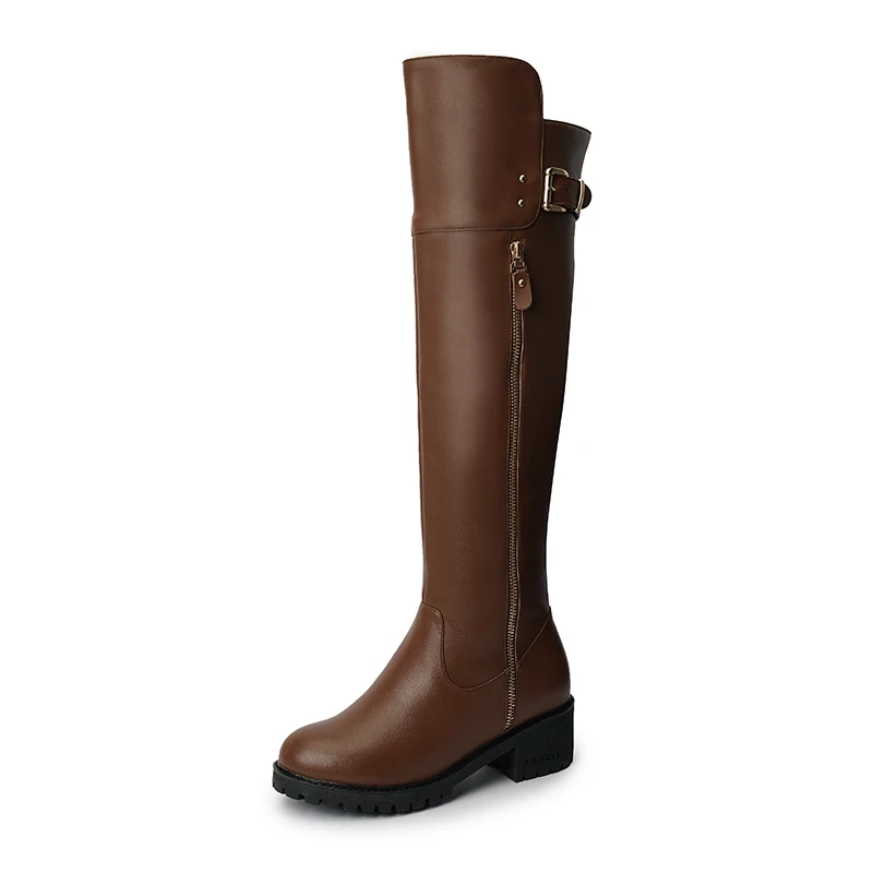 GKTINOO Female Over the Knee Boots Genuine Leather Women's Thigh High Boot Buckle Strap Thick Heels Shoes Woman Winter Warm Fur
