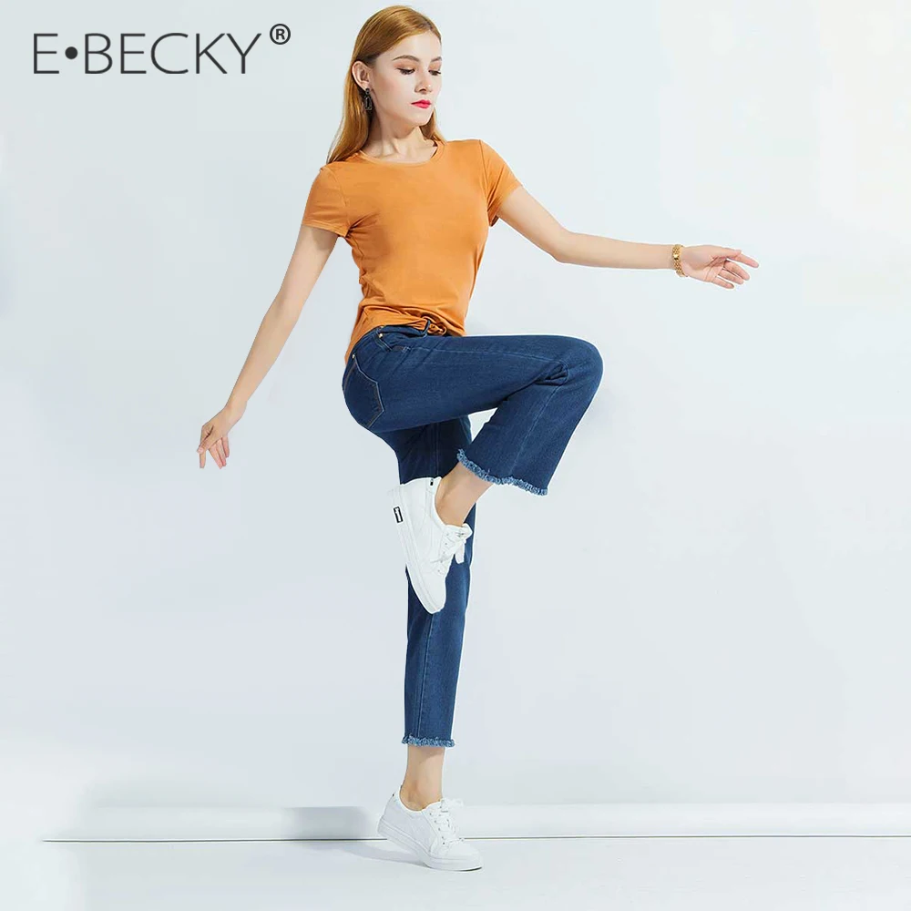 E. BECKY модные офисные женские джинсы длиной до щиколотки синие с высокой талией