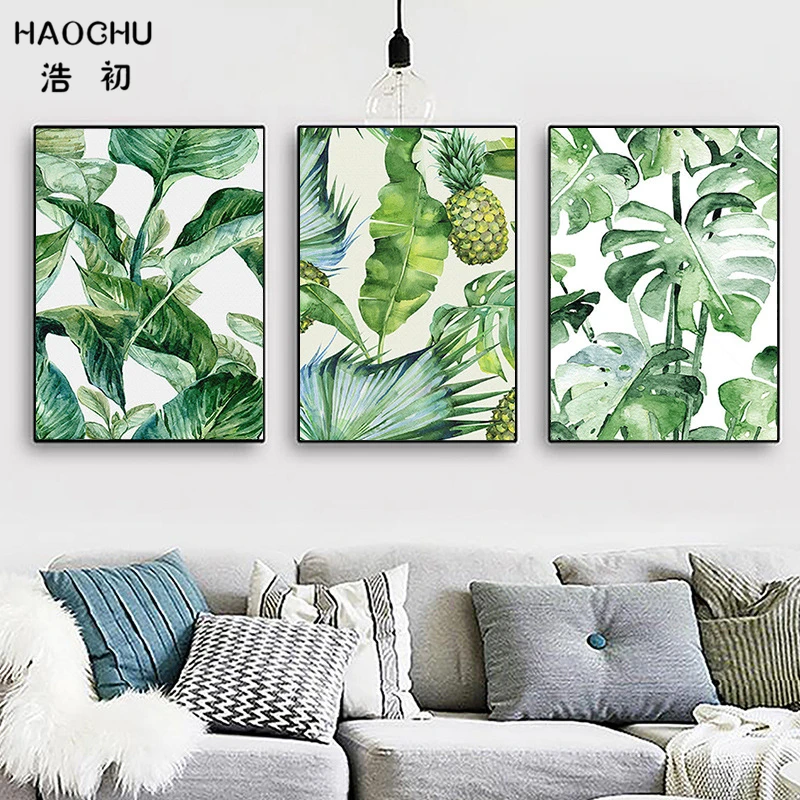 

HAOCHU Nordic Poster Hawaii Tropical Forest Tree Art Print Canvas Painting Monstera Leaf Landscape Picture Home Wall Decoration