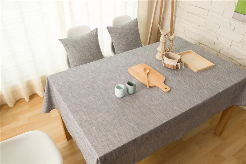 Cotton Linen Embroidery Table Cloth Solid Color Dining Table Cover Tablecloths for Rectangle Desk Outdoor 4 Optional Color