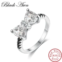 black awn genuine 925 sterling silver jewelry wedding rings for women butterfly knot blackwhite stone ring c285