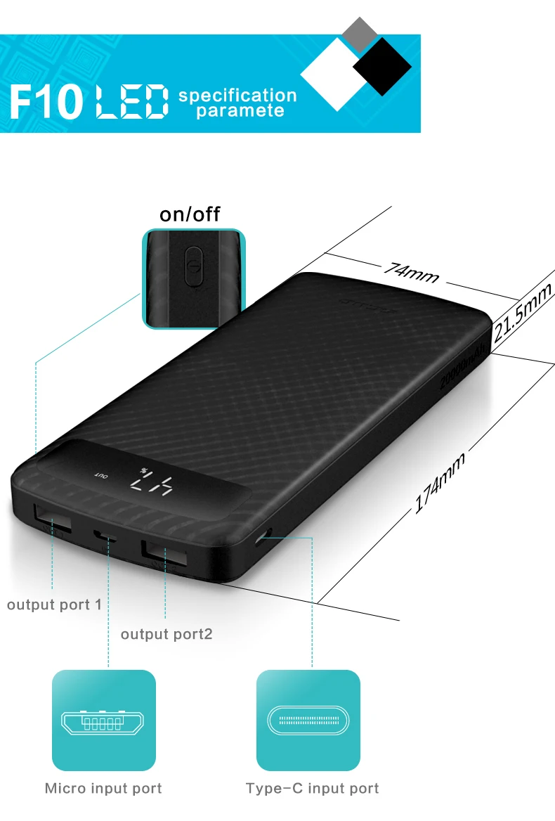 Scud power bank 10000 мАч+ USB кабель type-C со светодиодный цифровым дисплеем power bank для Xiaomi huawei LG samsung мобильного телефона Androidt