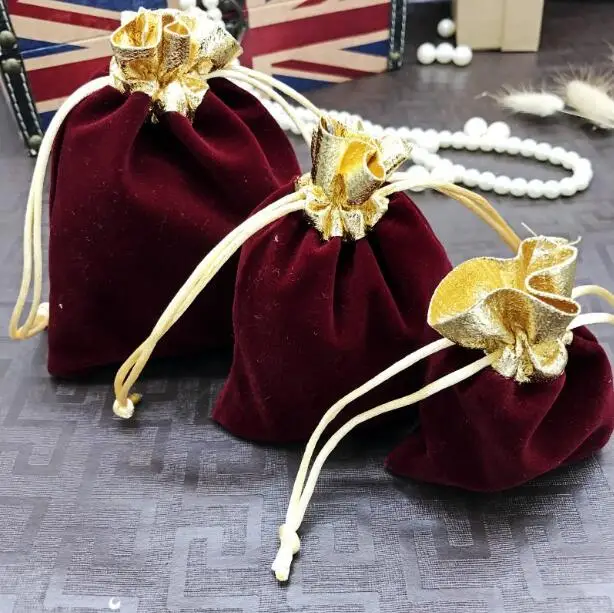 Wine red Горячая 100 шт 7x9 10x12 12x15 см Вельветовая сумка-мешок& мешки ювелирные часы упаковка сумки Свадебный Рождественский подарок сумки - Цвет: Wine red