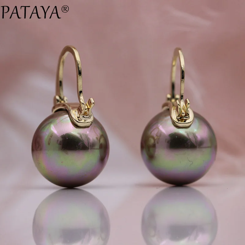 PATAYA, новинка, круглые, имитация жемчуга, длинные серьги, 585, розовое золото, женские вечерние, подарок, хорошее ювелирное изделие, простые серьги-подвески большого размера