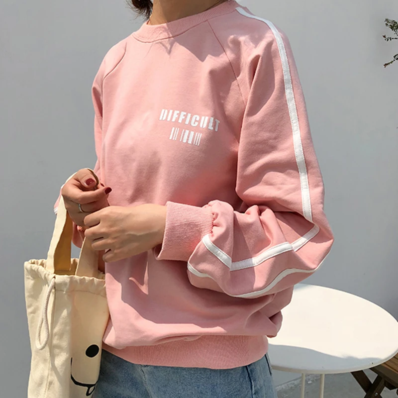 Spring Korean chic Harajuku Wind Bar Stripe woman sweatershirt Student Loose Thin Long Sleeve couple Tops | Женская одежда