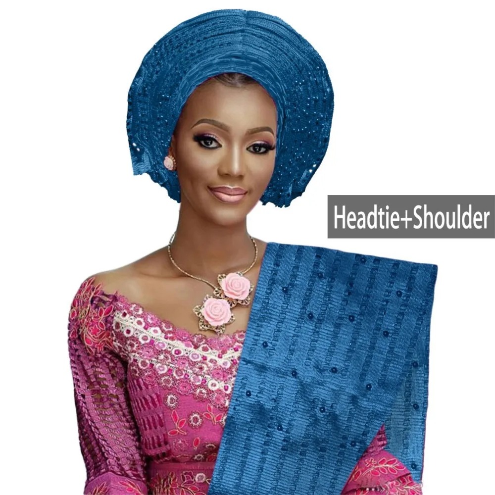 Хорошее качество африканская aso oke gele головной убор из бисера нигерийская и