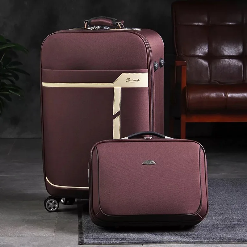 brown(set) 2" 24" дюймов женский и мужской Чемодан-тележка для путешествий, брендовый чемодан на колесиках, чехол на колесиках с косметичкой - Color: brown(set)