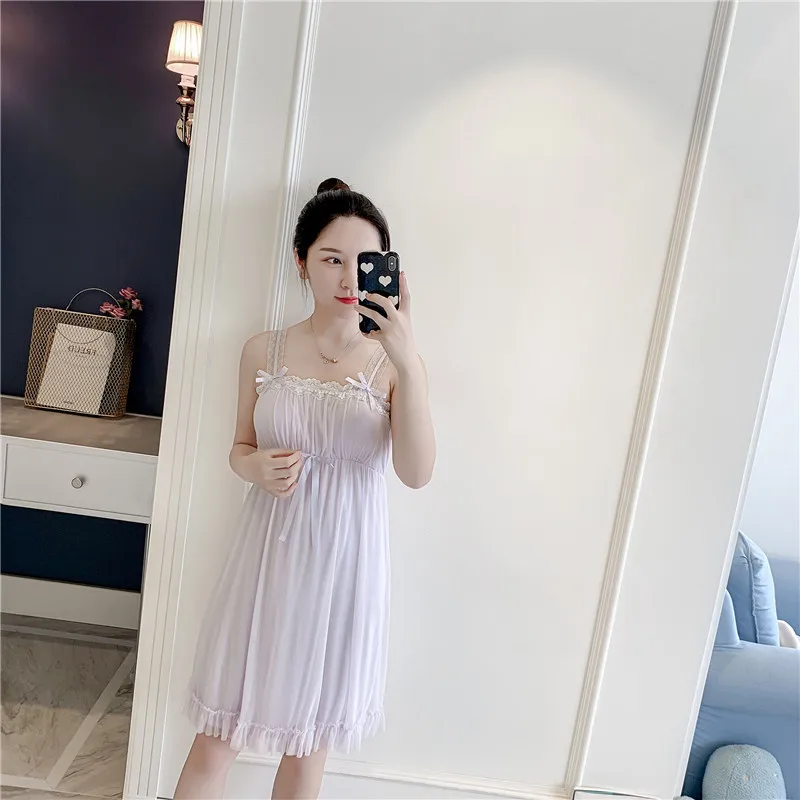 Lovely Retro Women Nightdress Lace Spaghetti Strap Princess Style Nightwear
