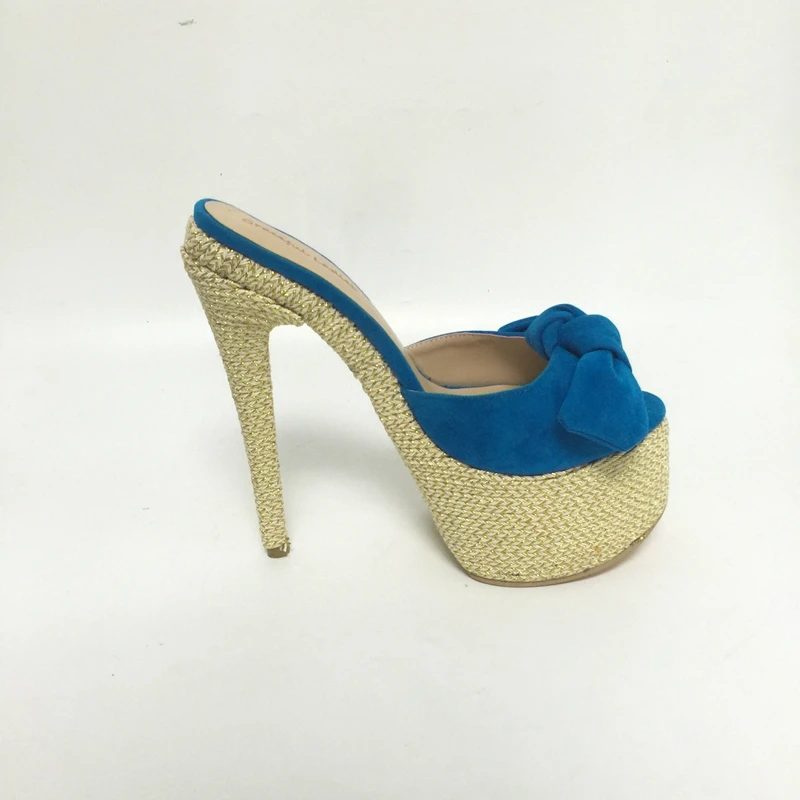 

Blue Slide Sandals Women Slip-on Slipper Pump Shoes Women 2017 Bow Knot Platform Open Toe Summer Shoes Size 44