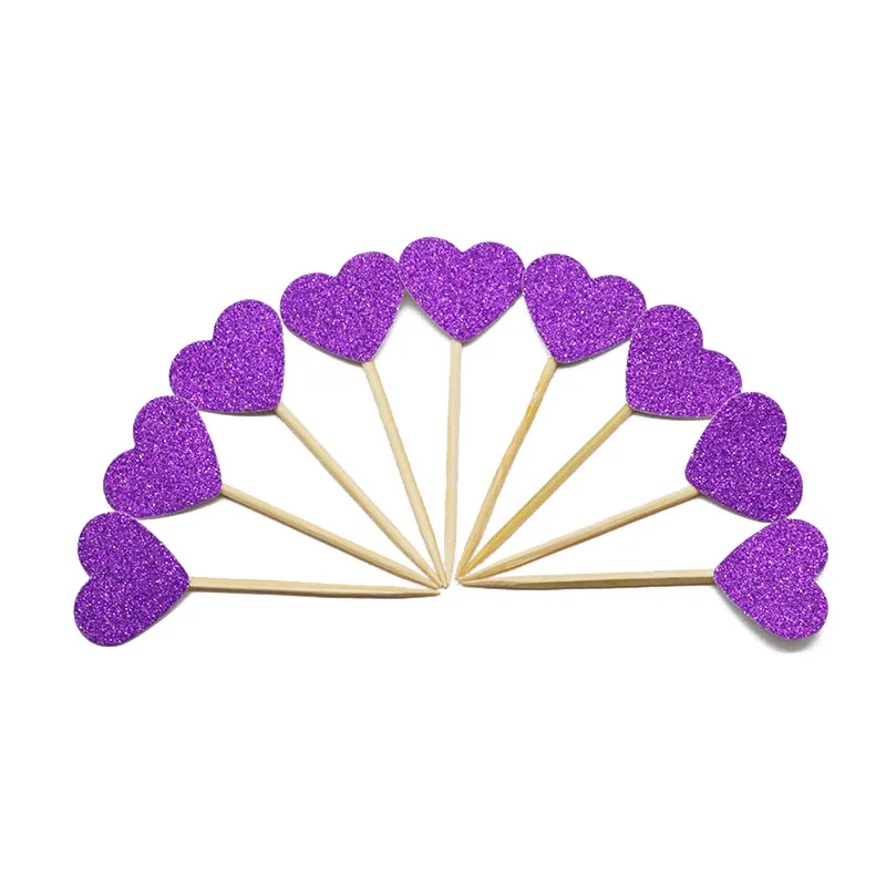 1-purple 20 шт. ручной работы милый Блестящий Сердце Звезда кекс топперы на день рождения Свадебная вечеринка украшения торта еда выбор поставки - Цвет: 1-purple