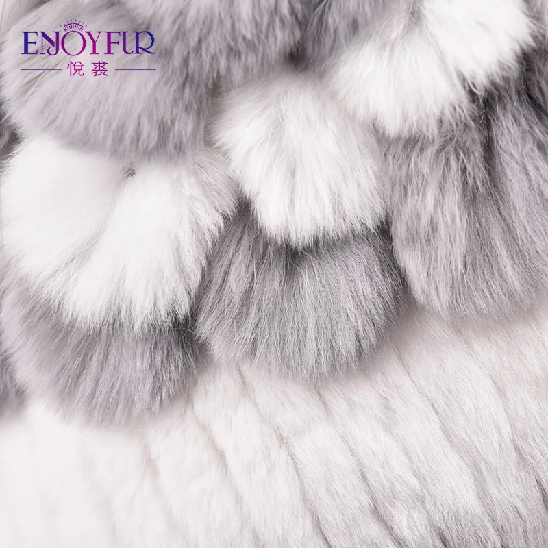 Enjoyfur естественно кролика рекс меховая шапка женские теплые зимние шапки с Silver Fox