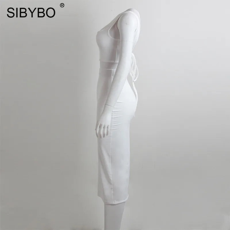 Sibybo, осеннее платье без рукавов, сексуальный комплект из двух предметов, женское платье с квадратным воротником, высокая талия, длинное платье, вечерние, повседневные, летние, платье на бретелях