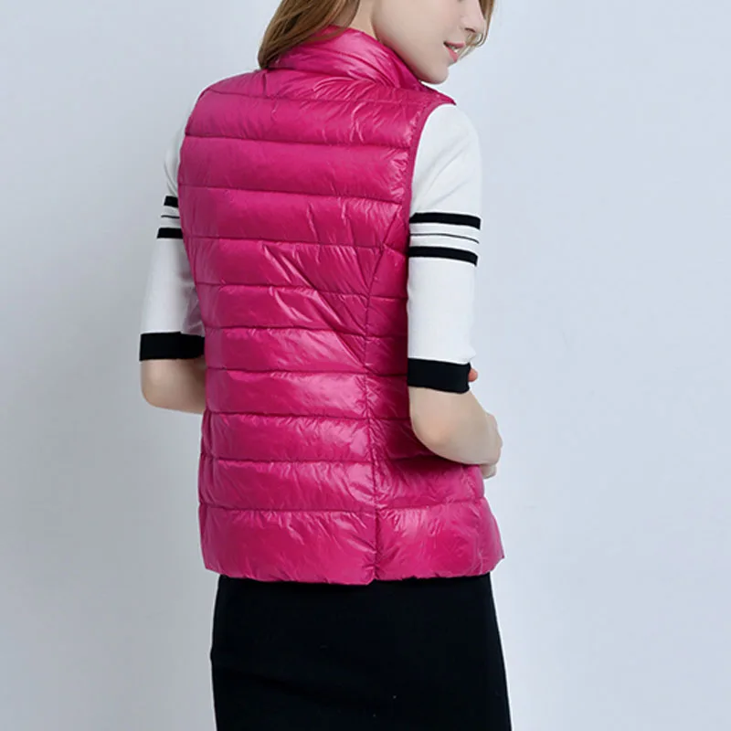 

Women's Autumn Duck Down Warm Vest Sleeveless Stand Collar Portable Quilted Vests Female 2020 Winter Solid Casual Woman Jacket