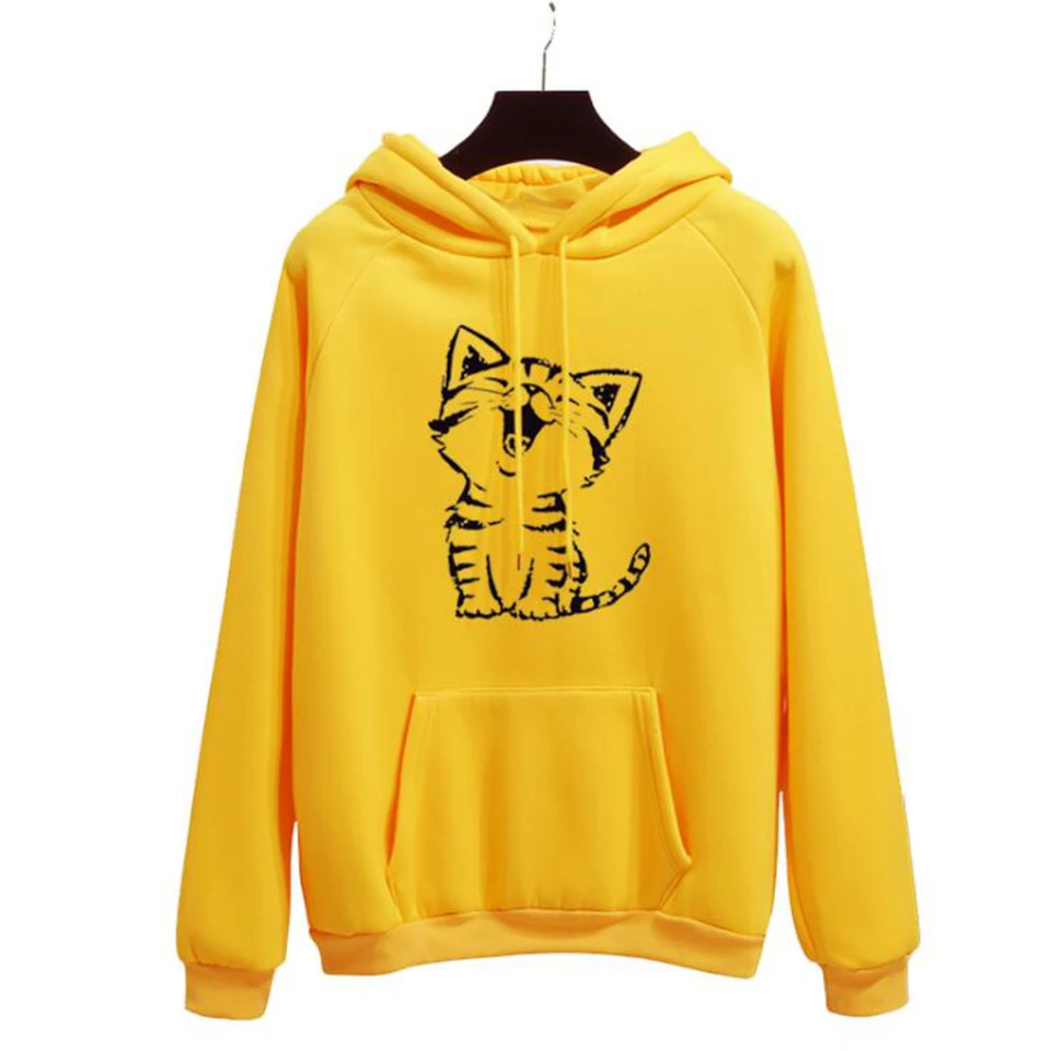 Милый розовый Кот каваии худи Для женщин толстовка желтый Sueter Mujer 2021 карман