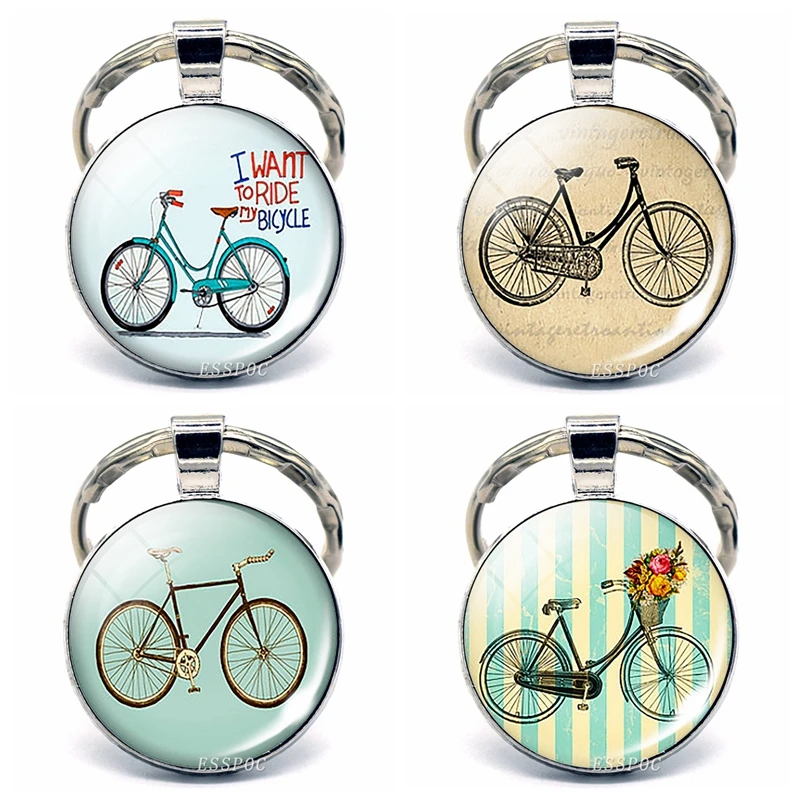 Креативный брелок милый стеклянный кабошон с изображением велосипеда