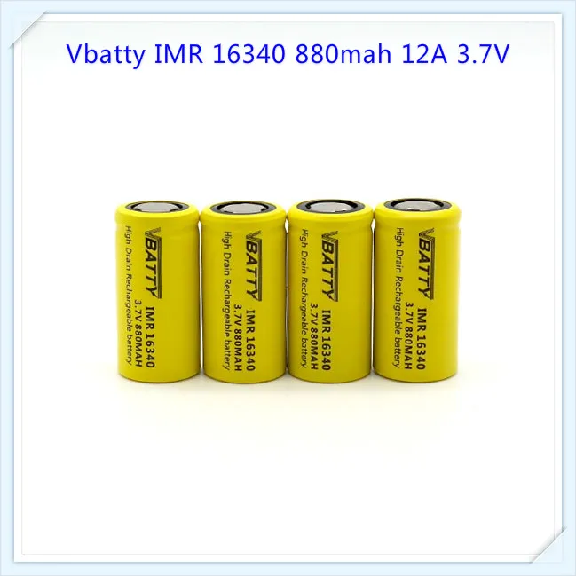 Vbatty IMR 16340 880 мАч 12A 3 7 В перезаряжаемая литий-ионная батарея с плоским верхом (1 шт.) |