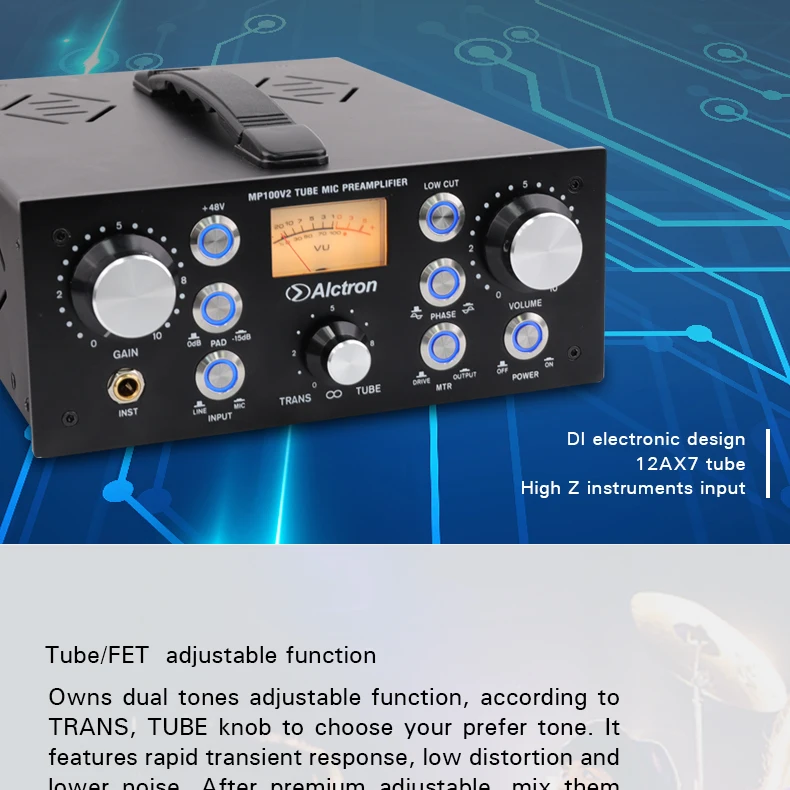 Alctron MP100V2 ламповый и fet микрофонный усилитель с многофункциональными ручками, тщательно усиливает каждый сигнал