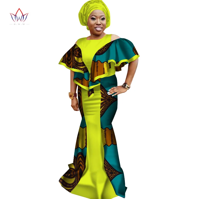 Женские драпированные длинные платья с шарфом Bazin Riche африканские принтом для