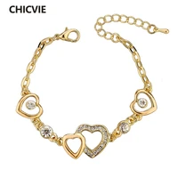 chicvie new charms heart bracelets bangles for women gold color chain luxury brand jewelry stainless steel bracelets sbr140371