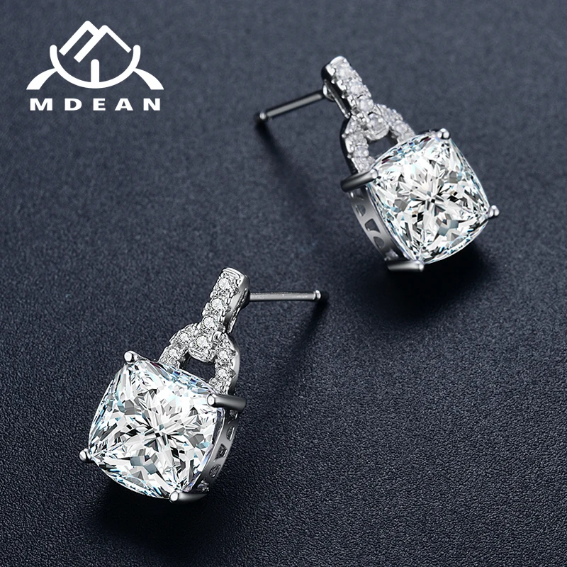 Женские серьги-гвоздики MDEAN из белого золота свадебные серьги с прозрачным