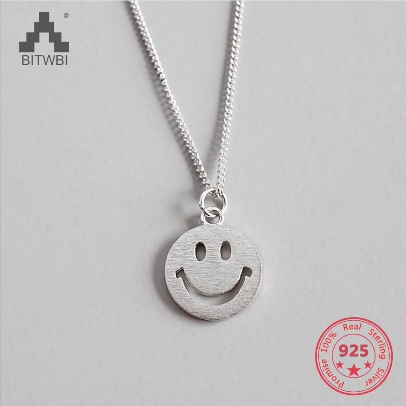

2019 New Fashion Pure 925 Sterling Silver Necklaces Simple Trendy Smile Face Pandent Necklaces Jewelry