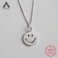 2019 new fashion pure 925 sterling silver necklaces simple trendy smile face pandent necklaces jewelry