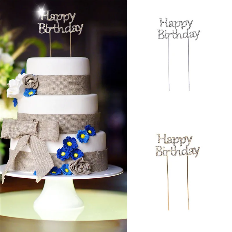 Хрустальные стразы Блестящий Блеск &quotс днем рождения&quot торт Топпер годовщина