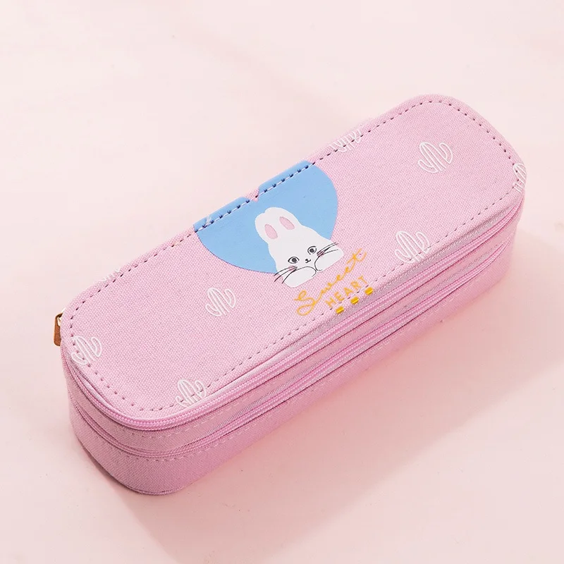 cute rabbit pink Чехол для карандашей ярких цветов, 2 слоя, коробка для ручек, мультяшная сумка для карандашей с фруктами, милый органайзер для канцелярских принадлежностей, Подарочная коробка для школьницы, чехол - Цвет: cute rabbit pink
