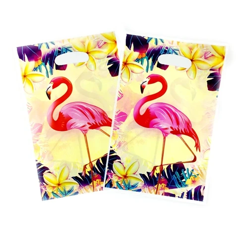 Flamingo 10 шт мультяшный мешок для подарков супергерой Человек-паук Единорог Микки Маус Медведь Дети день рождения торт конфеты пластиковые пакеты для печенья - Цвет: Flamingo