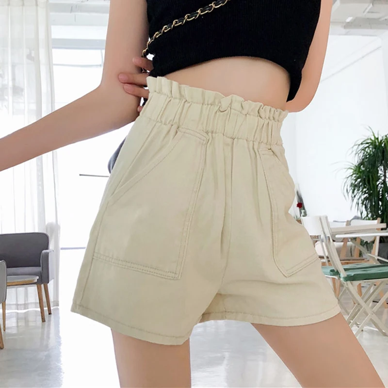 Летние резинка на талии большие карманы Для женщин Джинсовые шорты женские