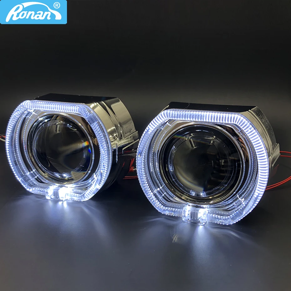 RONAN 2,5 ''проектор биксеноновый мини H1 объектив 8,1X5 квадратный светодиодный ангельские глазки drl Белый переключатель желтый модифицированный H4 H7 Автомобильная фара