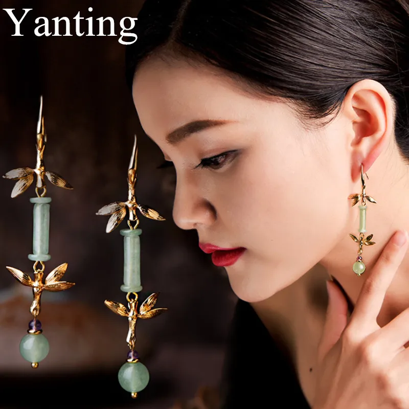 Серьги Yanting из бамбука женская модель 2018 женские серьги натурального камня Aventurine